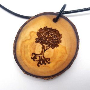 Oak Tree Wooden Pendant Necklace
